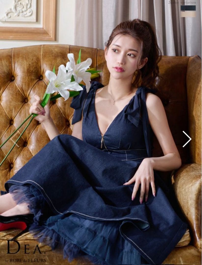 DEA ローブドフルール ネイビー Aラインドレス