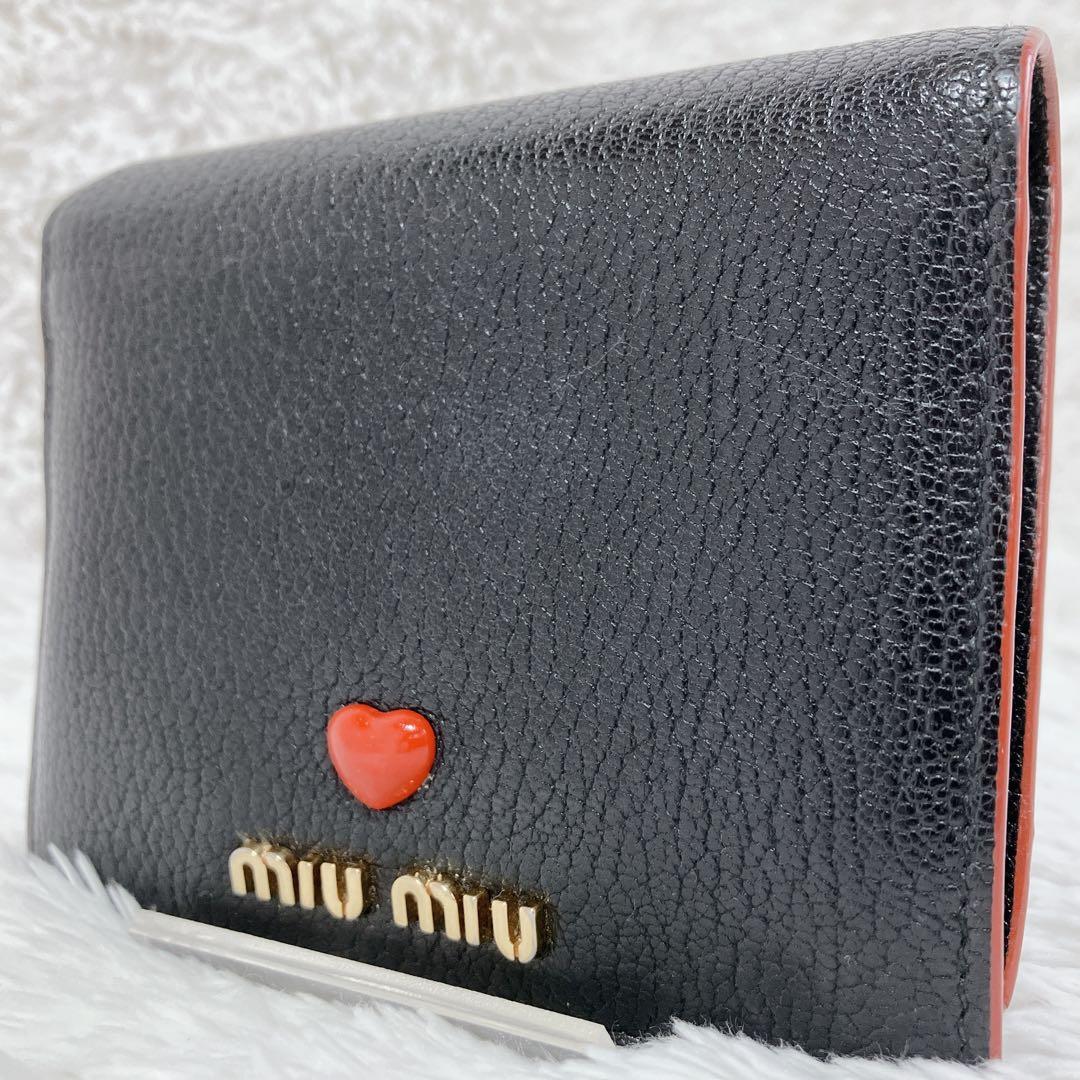 専用ミュウミュウ 折り財布 5MV204 マドラス ラブ ハート FRID黒