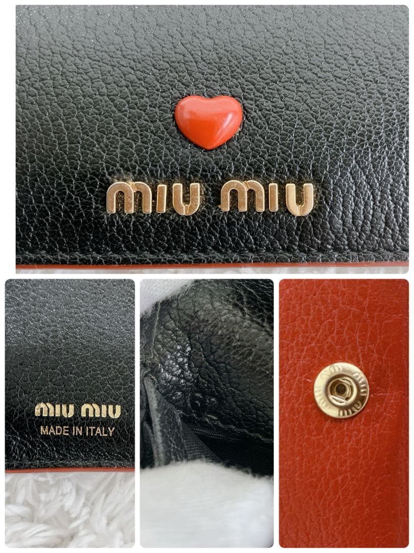 専用ミュウミュウ 折り財布 5MV204 マドラス ラブ ハート FRID黒