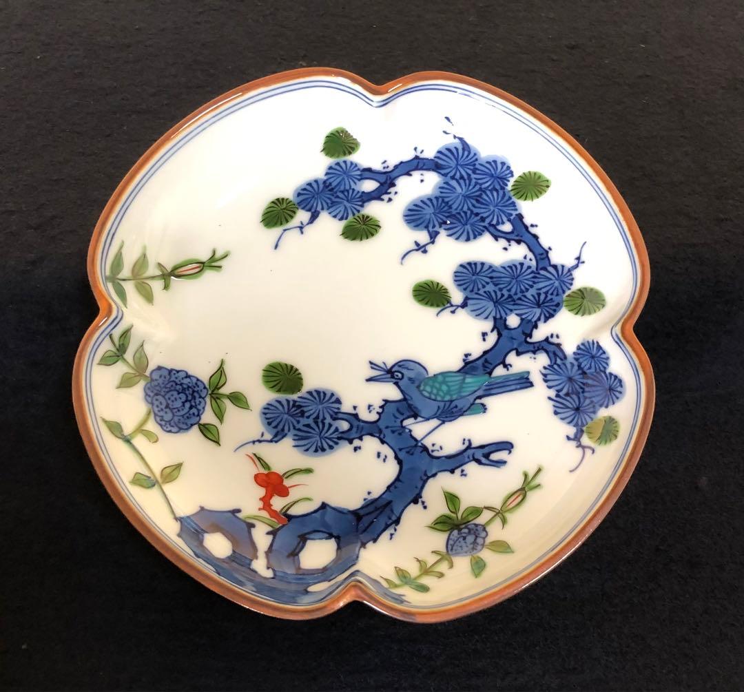《レ》有田焼 源右衛門作 染錦松花鳥 木瓜 銘々皿5客 251127お1