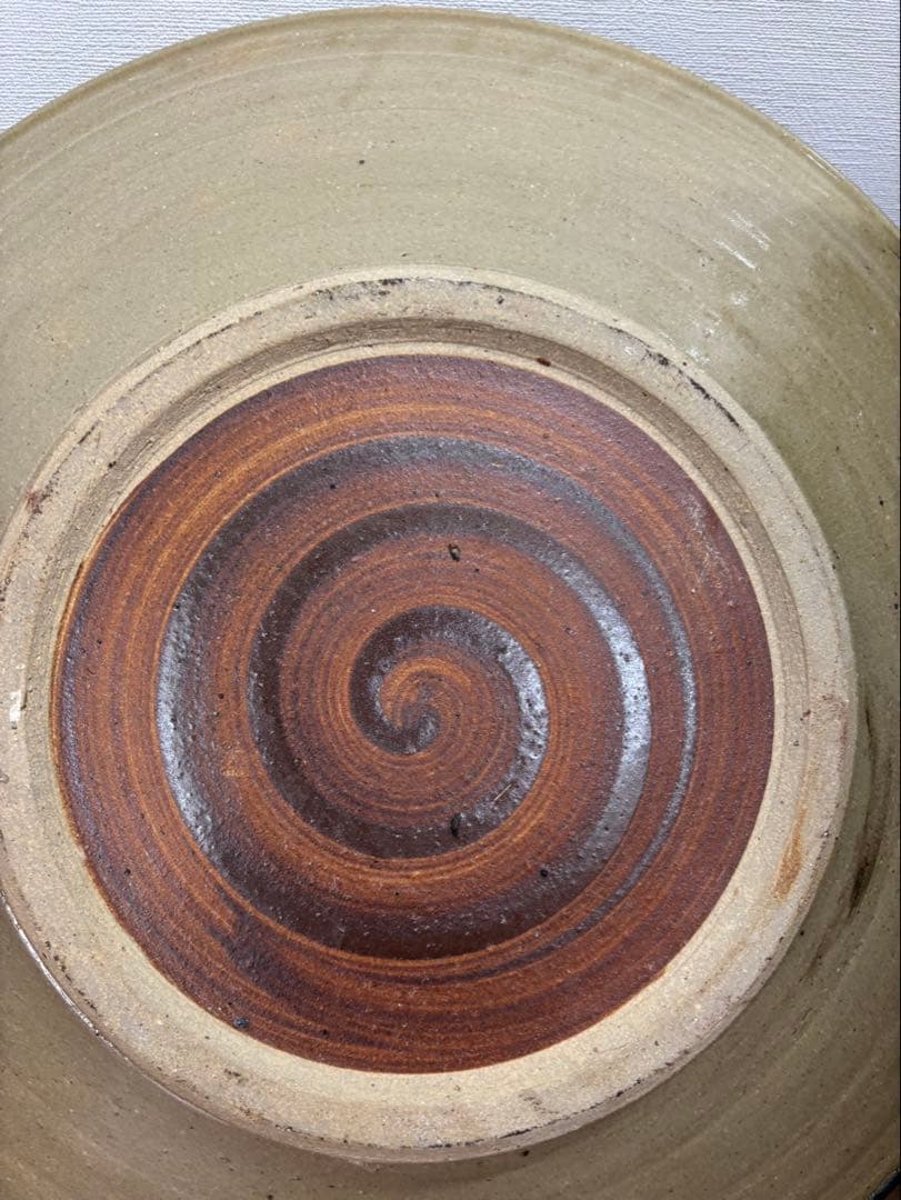 特大サイズ！小鹿田焼？小石原焼？大皿 オブジェ 飾り皿 木製皿立て付き