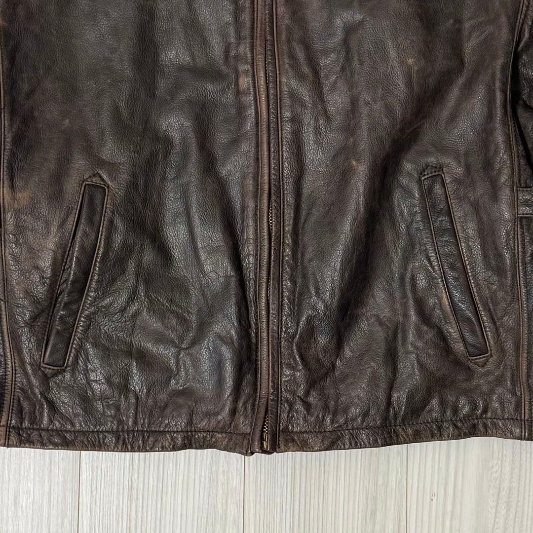 00s Eddie Bauer 牛革 レザージャケット ブラウン XL