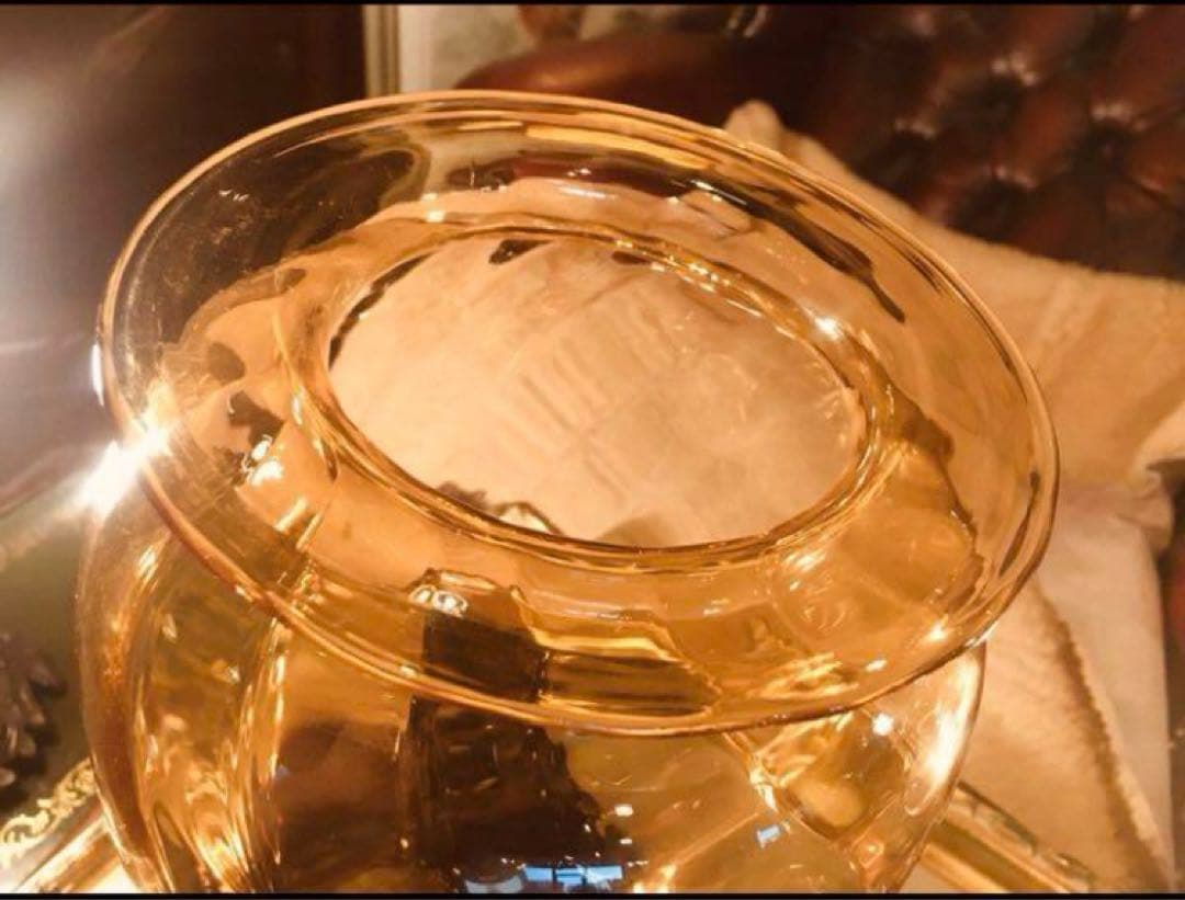 湯布院アンティークフランスヴィンテージ アンバーガラス フラワースタンド花瓶