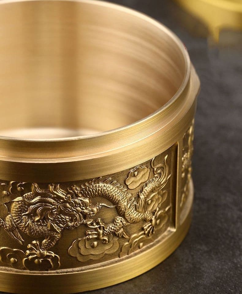 銅 細工 レリーフ竜紋茶壺 茶道具 香道具 工芸品 置物