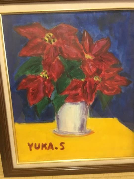 油絵 クリスマスの花 赤 ポインセチア
