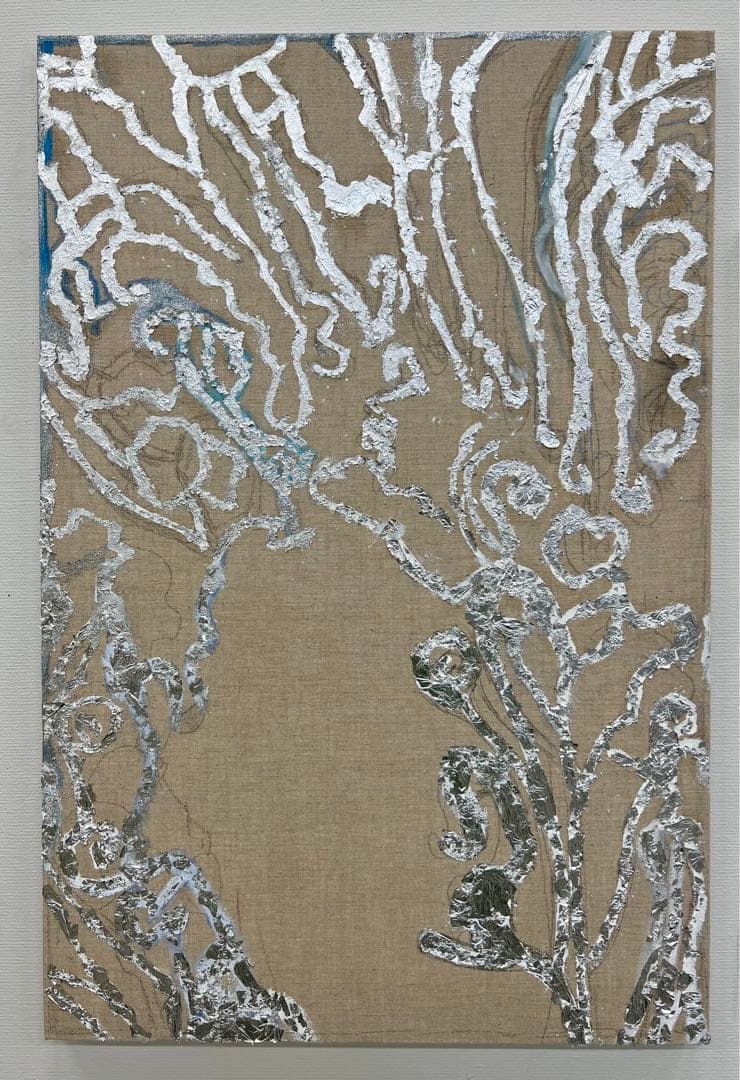 【P30号】花ざかりの森 #01 リネン 銀色レリーフアート