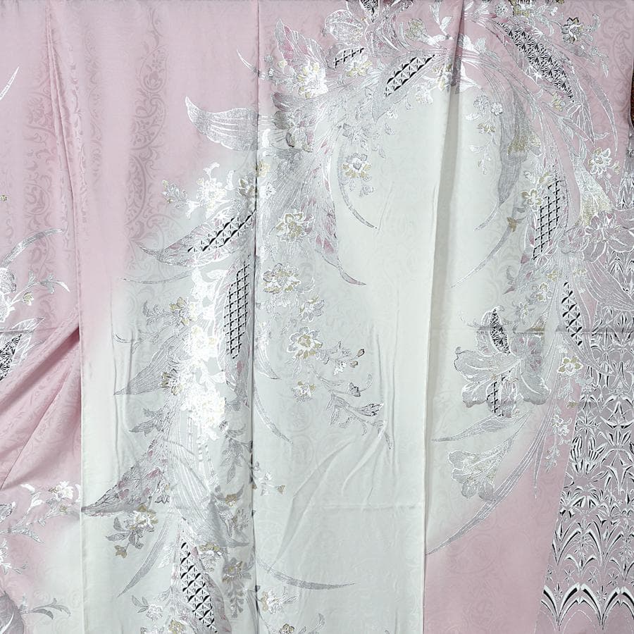 専用　ご予約商品　振袖　関芳　百合　銀彩　ホワイト　ピンク　未仕立て　仮絵羽