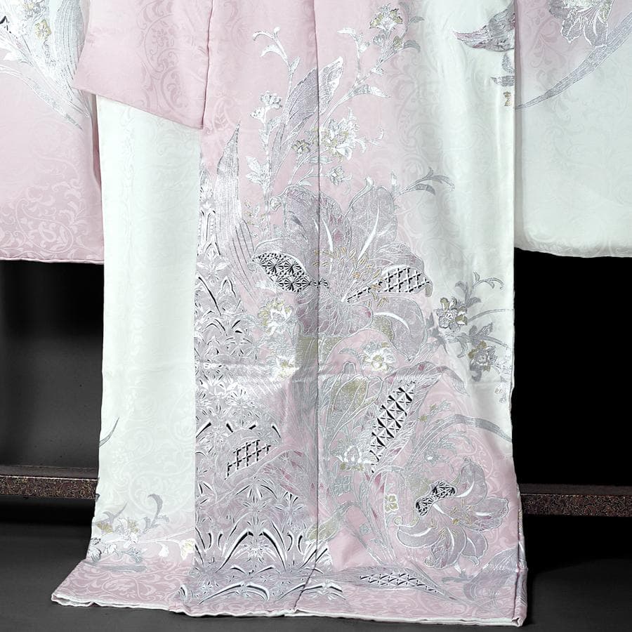 専用　ご予約商品　振袖　関芳　百合　銀彩　ホワイト　ピンク　未仕立て　仮絵羽