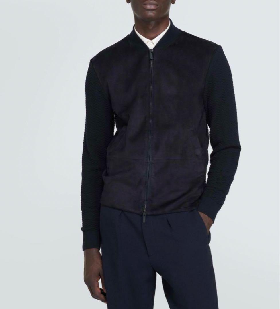 GIORGIO ARMANI 高級スウェード レザー ニット ジャケット