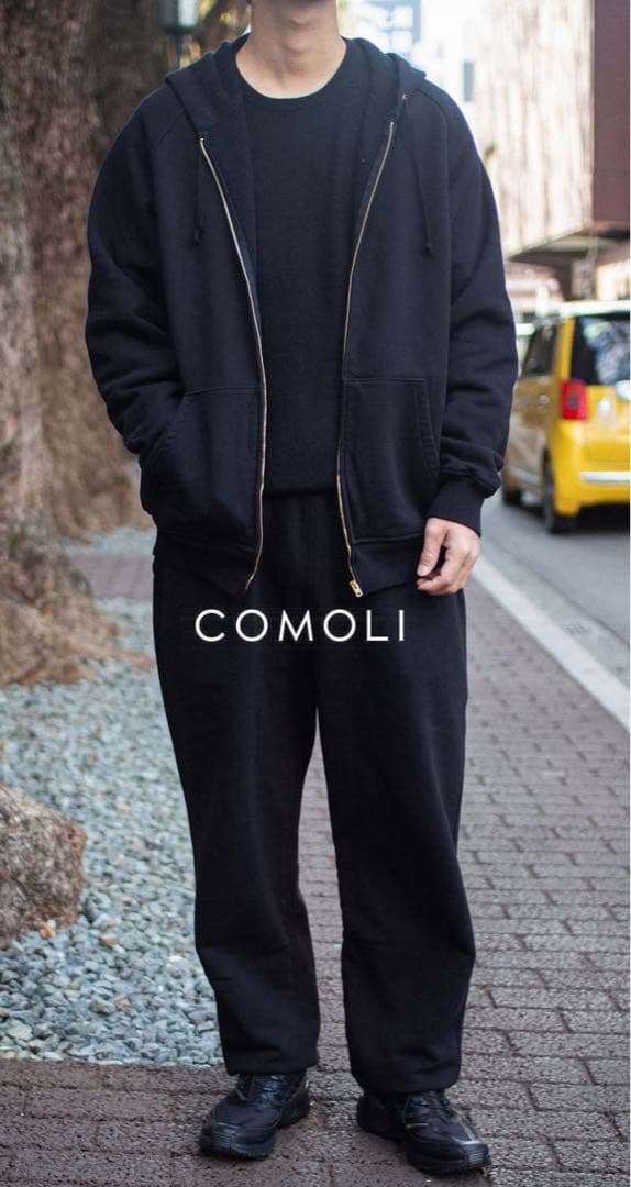 COMOLI 26SS コットン裏毛　ジップパーカー　BLACK サイズ2