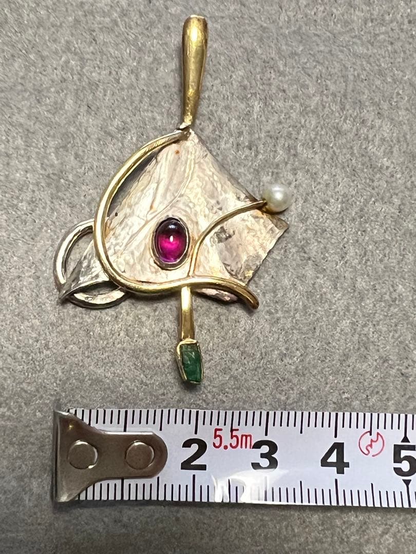 手作り一点物ペンダントトップ K18. シルバー.アメジスト エメラルド.パール