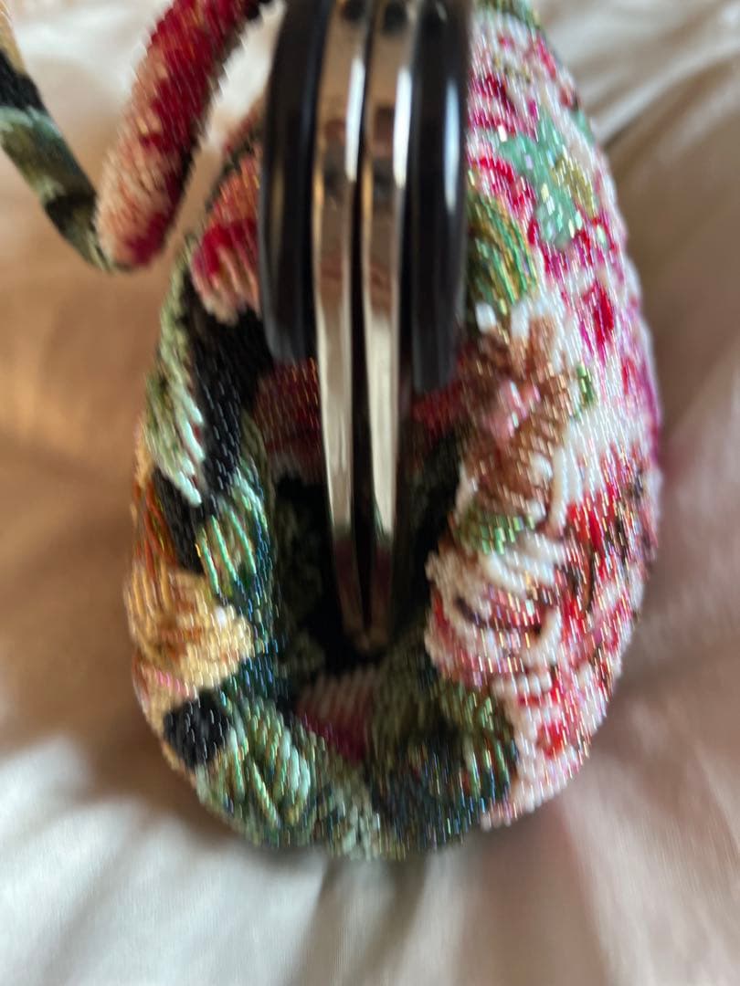 【送料無料】花柄 ビーズ手刺繍 ハンドバッグ パーティー フォーマル　状態キレイ