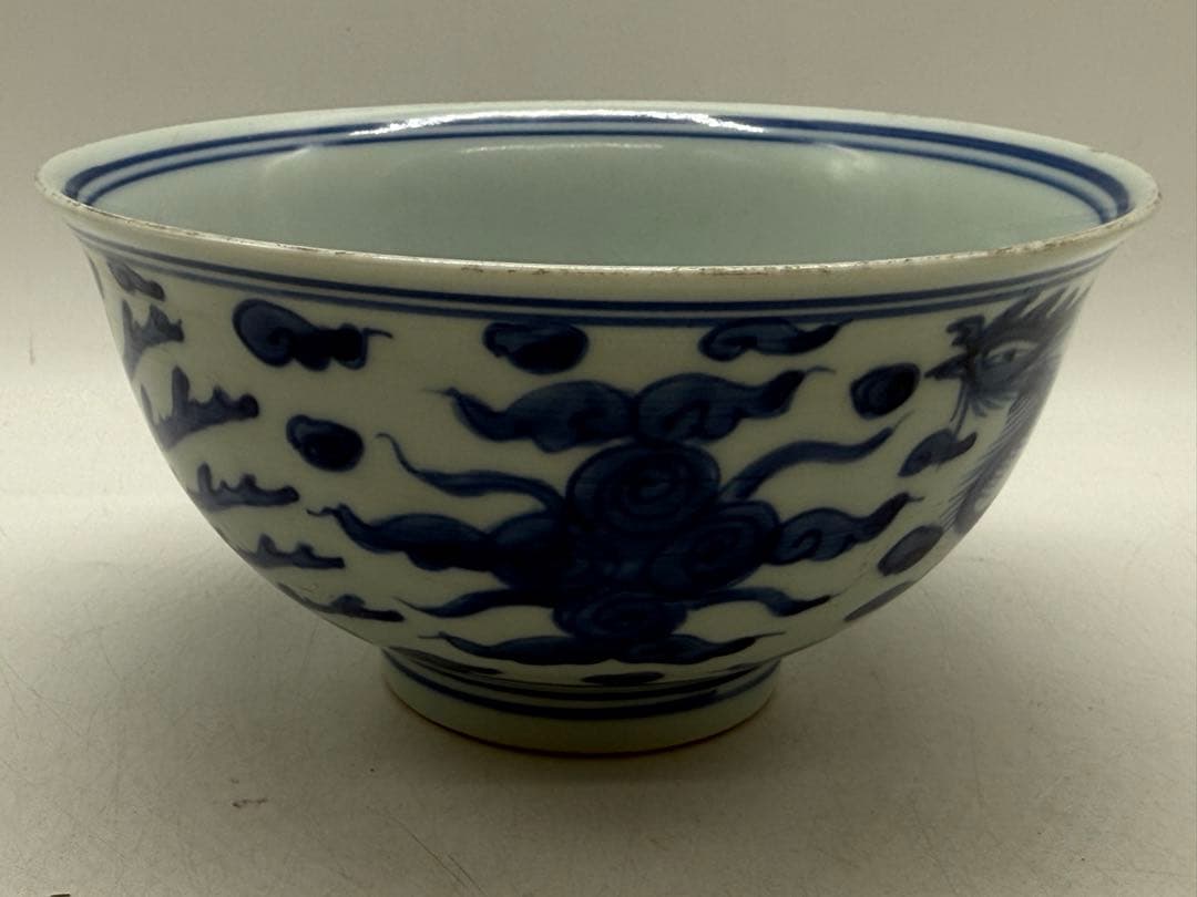 中国　明時代　染付　雙鳳紋碗　大明万暦年製　送料込み251214