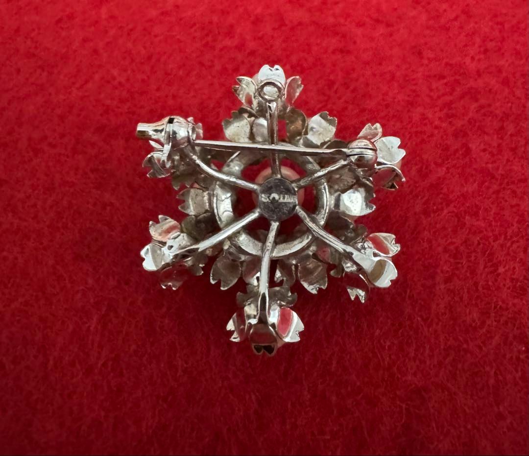 アコヤパール 花モチーフ ブローチ イタリア製　アンティーク1950年