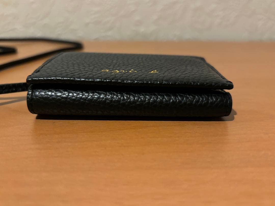 【美品】agnès b. ブラック　牛革　三つ折り財布