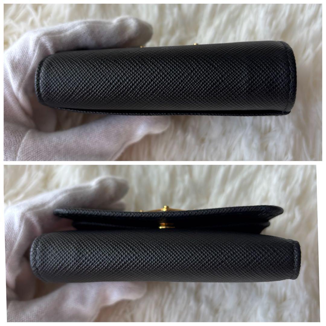 y◇未使用級/現行✨プラダ 三つ折り財布 三角ロゴ ブラック サフィアーノ