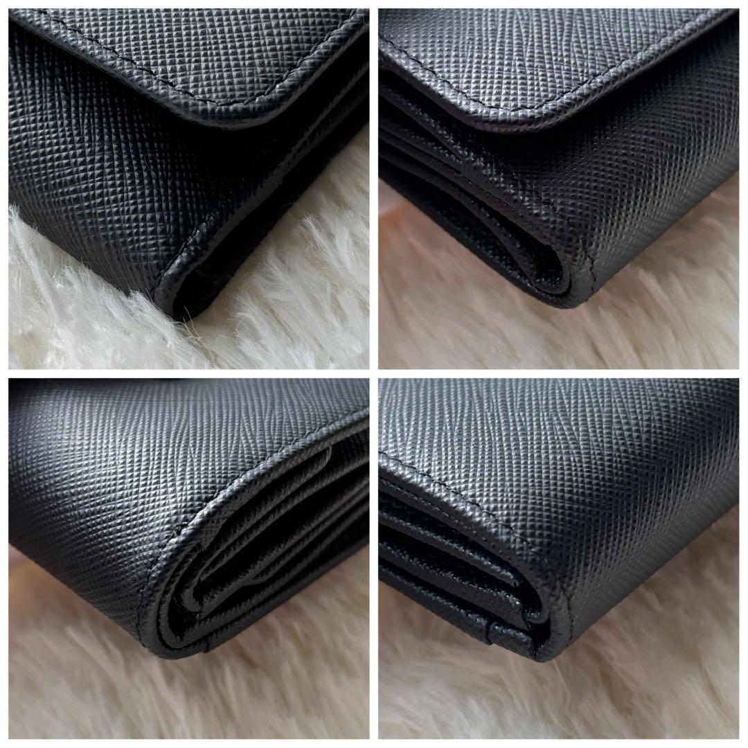 y◇未使用級/現行✨プラダ 三つ折り財布 三角ロゴ ブラック サフィアーノ