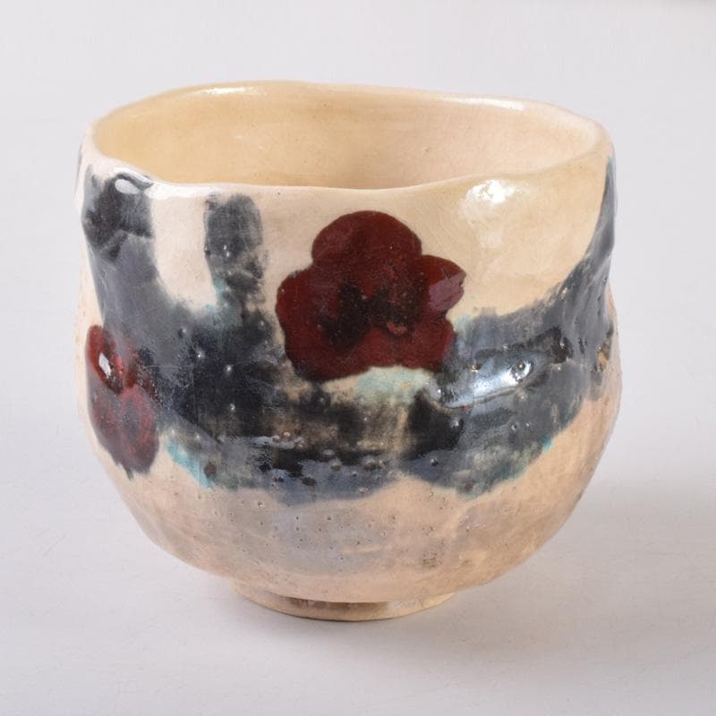 茶道具　啓寿庵　七宝釉薬彩　花文　茶碗　共箱　N　7219