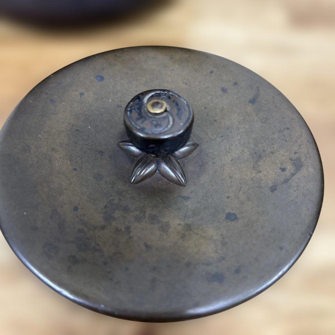 希少　色紙釜 風炉釜 茶道具　蓋　龍文堂造刻印有り