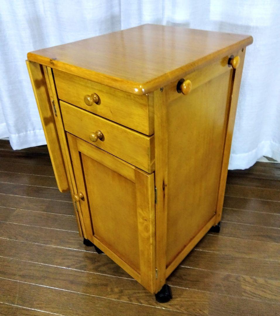 【アンティーク】収納付折畳デスク　多機能サイドテーブル　（キャスター付）匿名配送