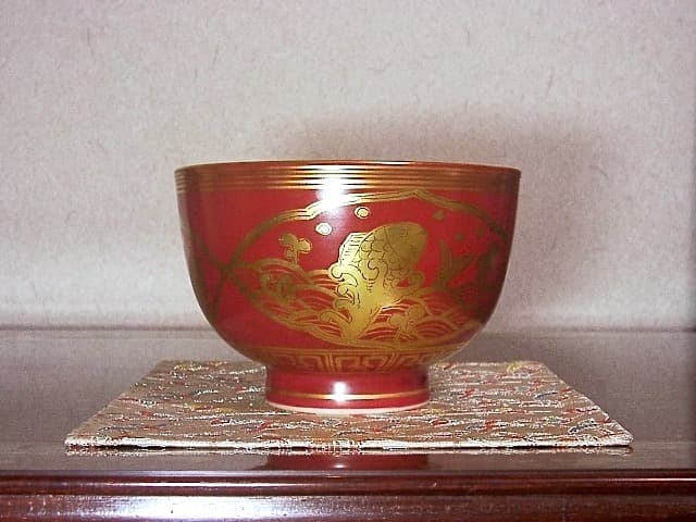 京焼・清水焼　手塚大示窯作　御題金蘭手　大福茶碗　共箱　古物。