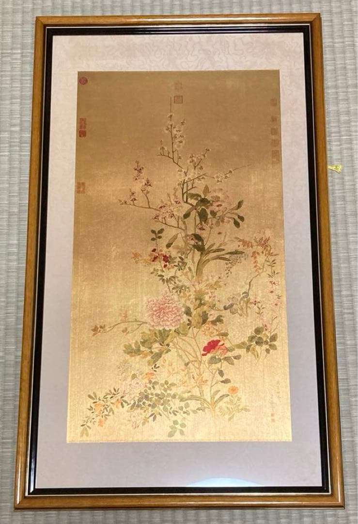 d*9様 台湾　故宮博物院　額入り絵画　清錢維城畫萬彙熙春圖　軸