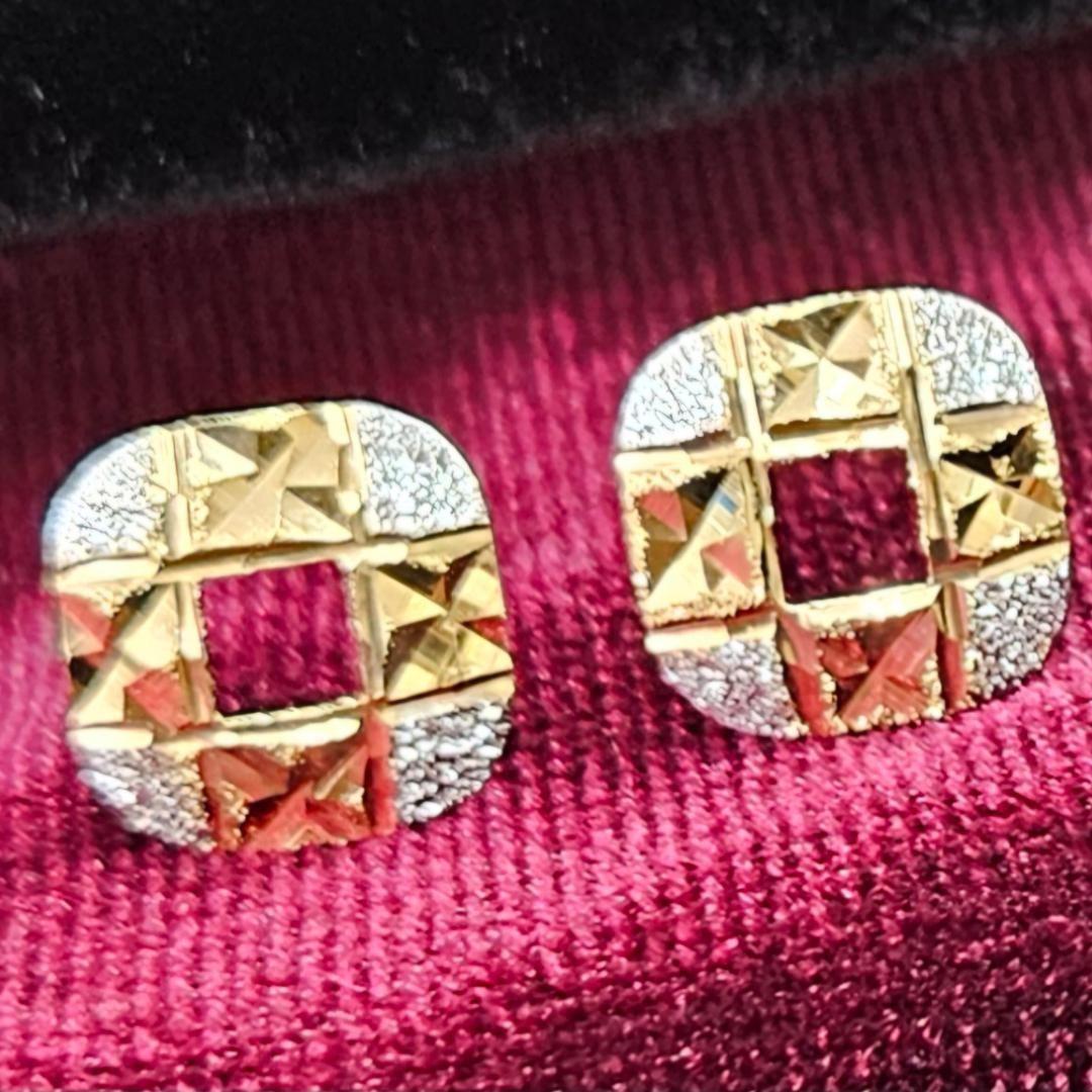 ちょっちゃんお洒落！18金 K18 YG WG コンビ スクエア ピアス