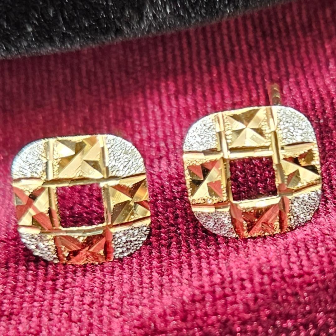 ちょっちゃんお洒落！18金 K18 YG WG コンビ スクエア ピアス