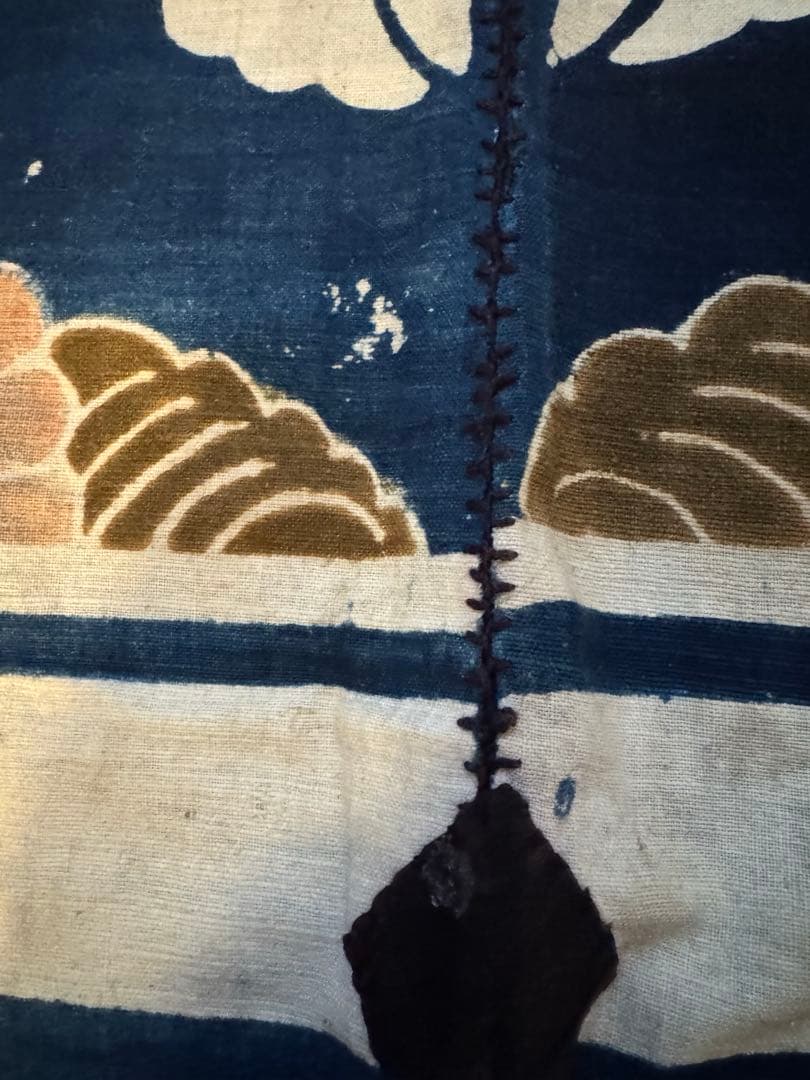 ①骨董レア品　日本　古布　藍染木綿　6m超　東北馬飾り　コレクター　リメイク材料