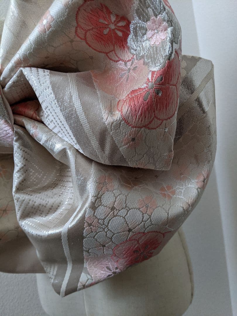 七五三　ジュニアサイズ　大人用袋帯からの作り帯　二部式　子供　着物　白銀ピンク系