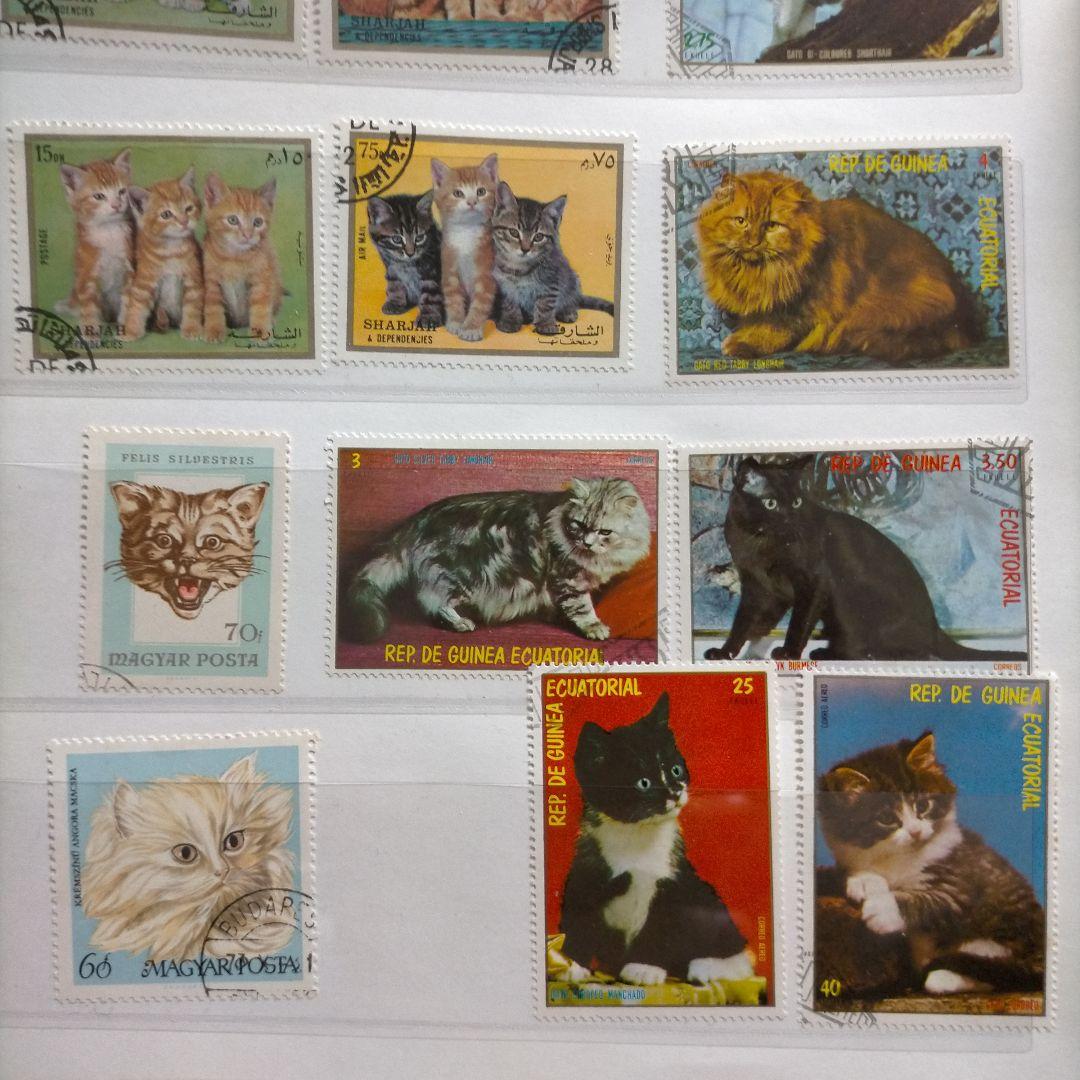 1241 外国切手 猫 シリーズ切手 20種+8面入り小型シート 銷印あり