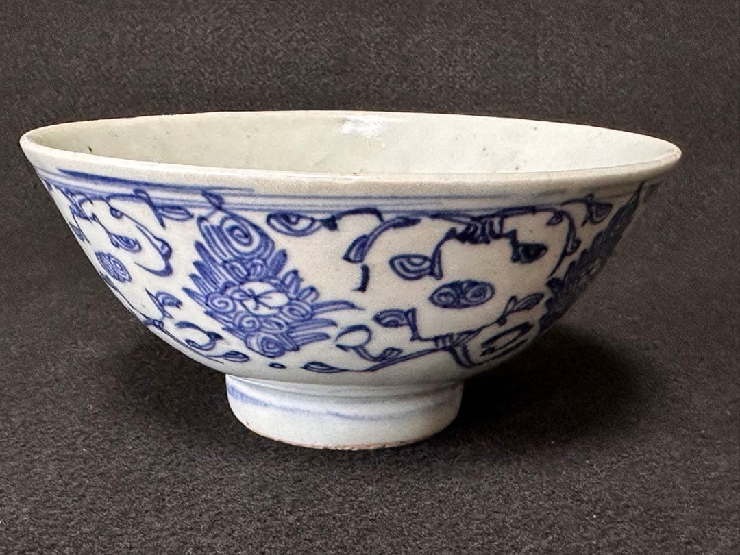 清時代　染付唐草花文大碗　直径約16.5cm 中国美術　古美術　美品