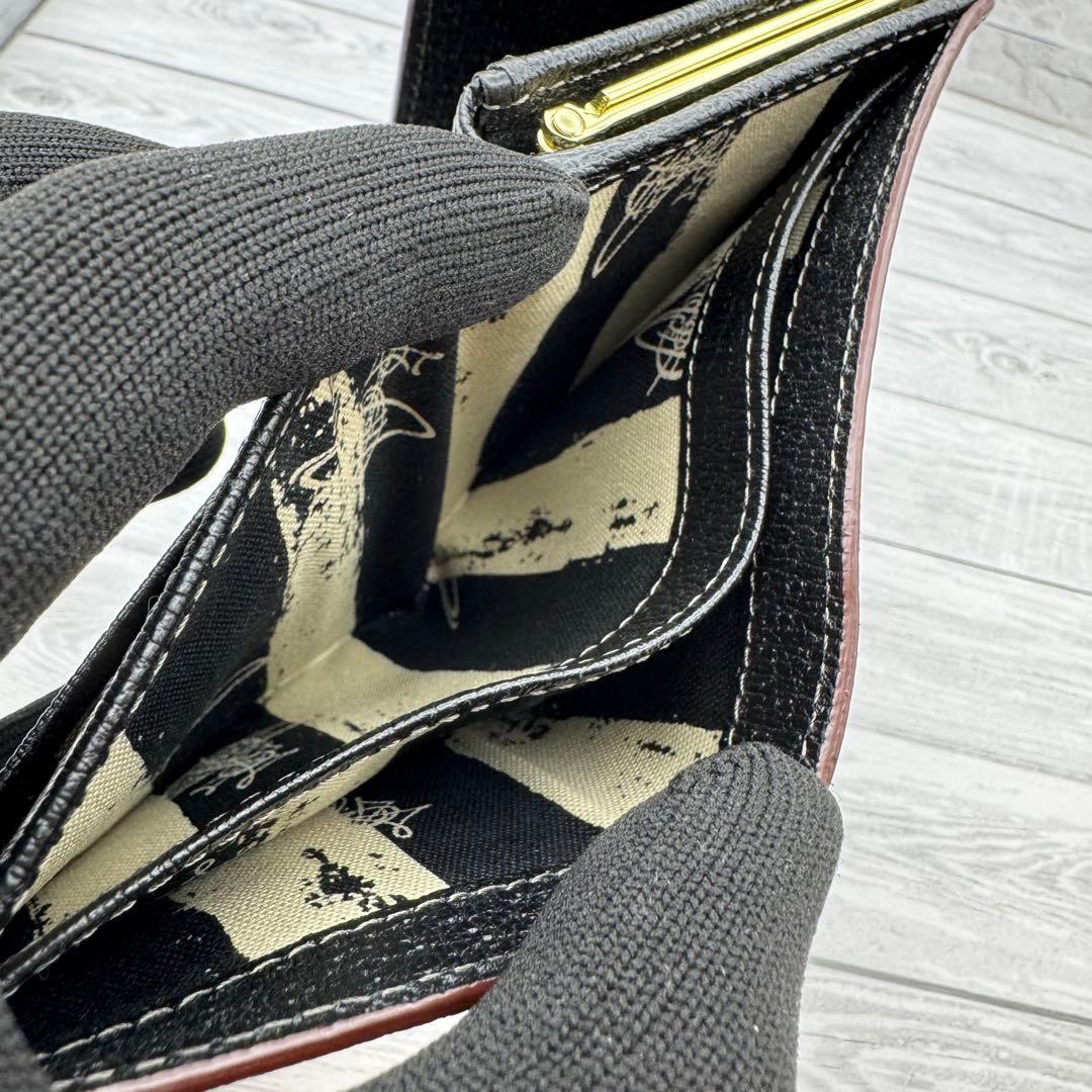 【極美品】ヴィヴィアンウエストウッド 三つ折り財布 がま口　レザー ブラック