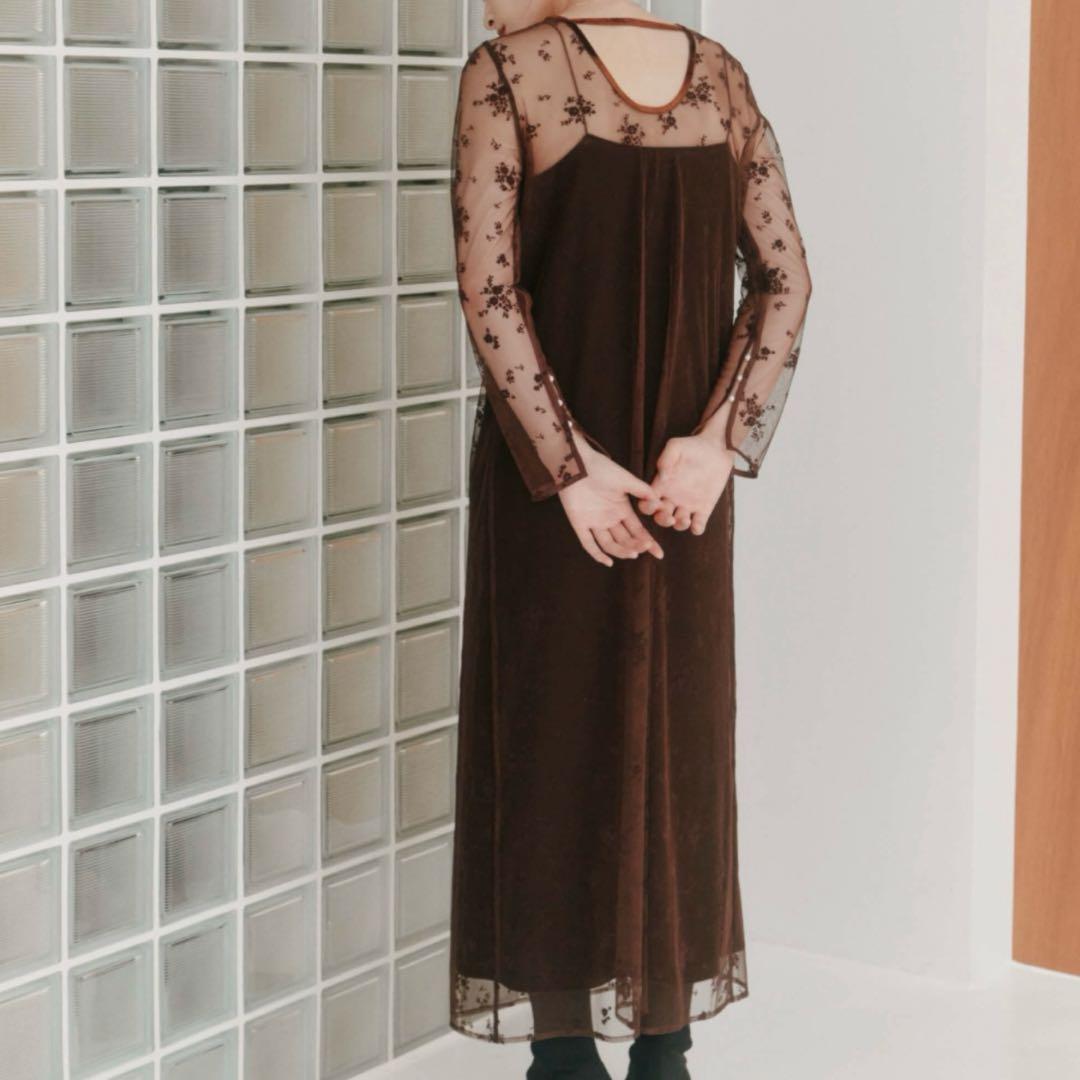 【美品/値下可】kaene フロッキーベロア2wayドレス 34 ダークブラウン