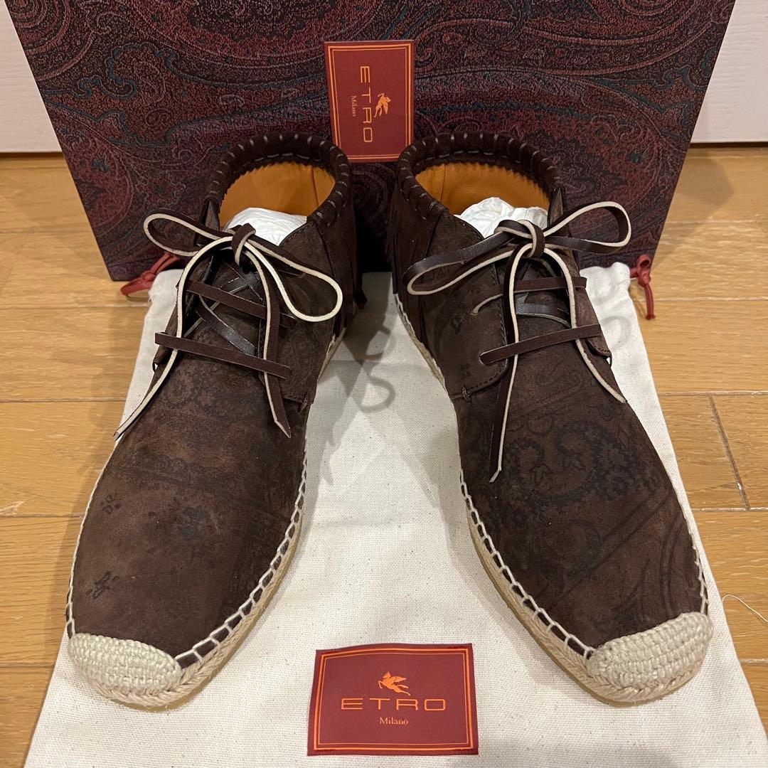 ETRO 未使用　スペイン製　ペイズリー　 高級レザー　リゾート　エスパドリーユ