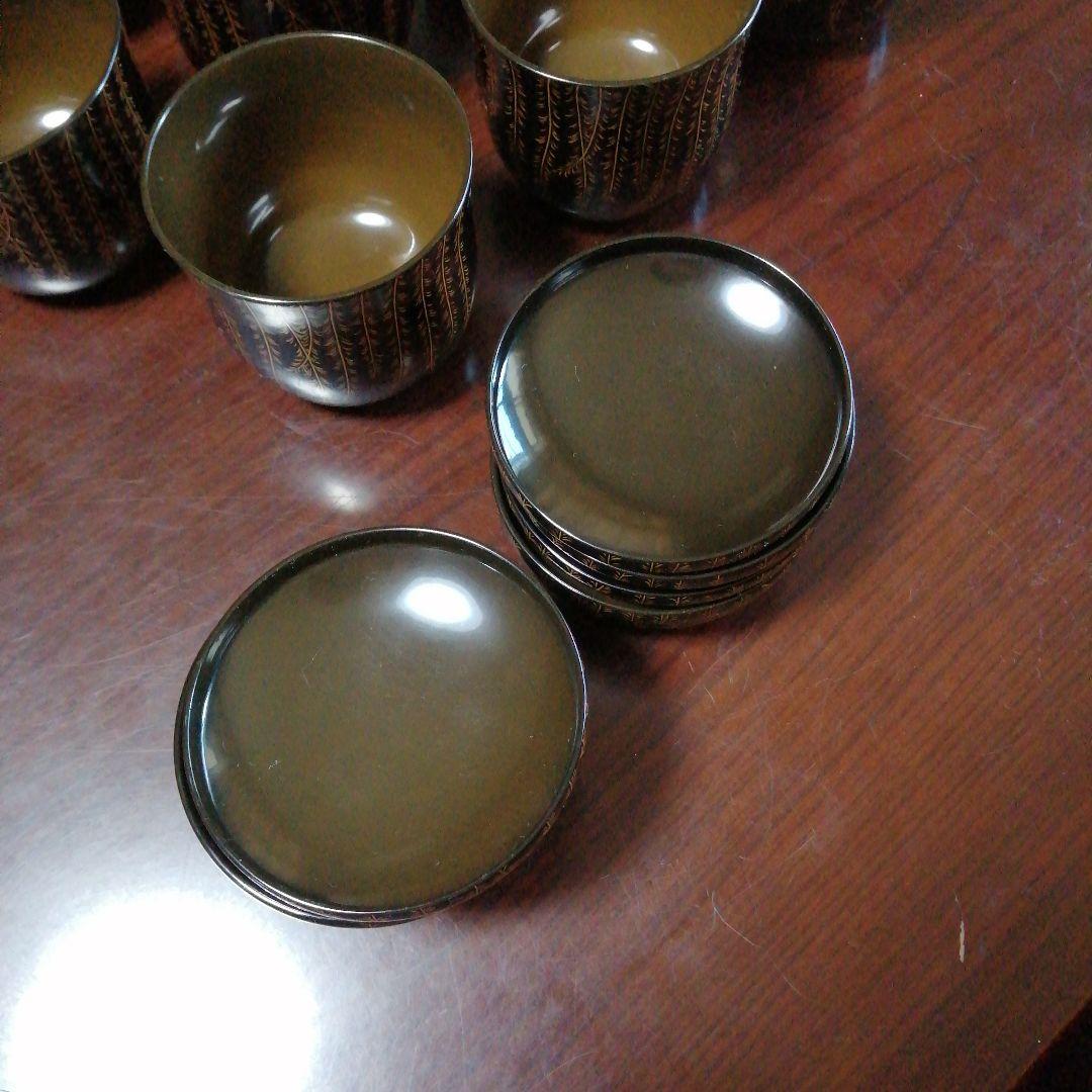 輪島塗　大崎庄右衛門　竹園自耕　金蒔絵枝垂柳紋吸物椀　10客　9cm　昭和中期