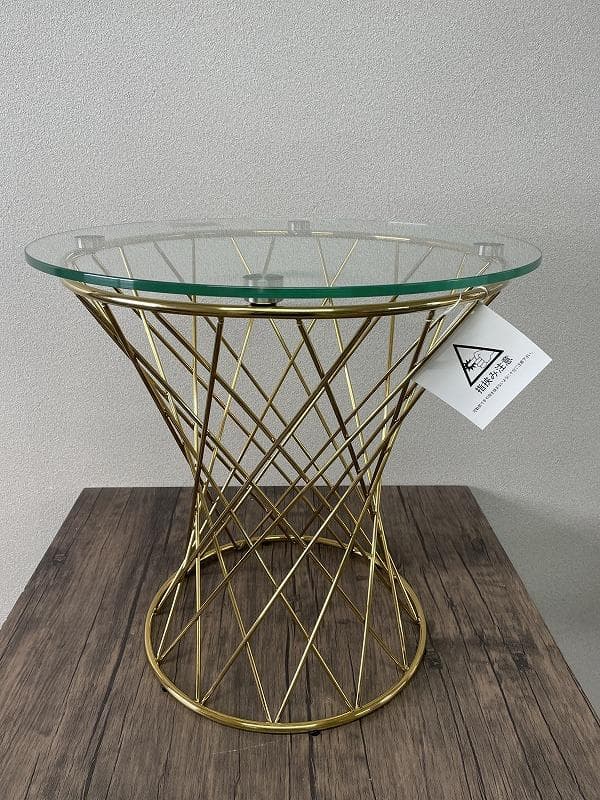【展示品】フランフラン　マーリアサイドテーブル　クリア×ゴールド