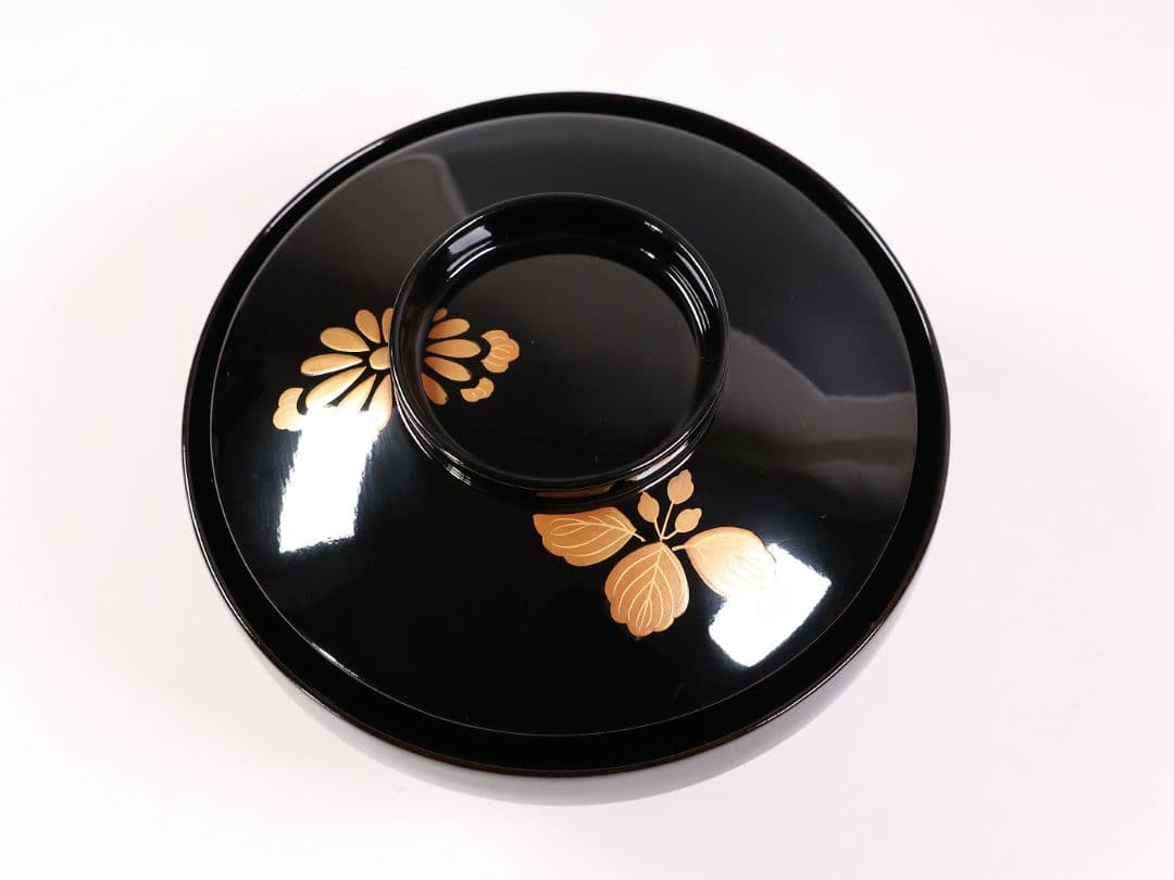 【CM403】天然木漆塗 菊桐鳳凰金蒔絵 黒塗 吸物椀 1客 昭和期 木製漆器