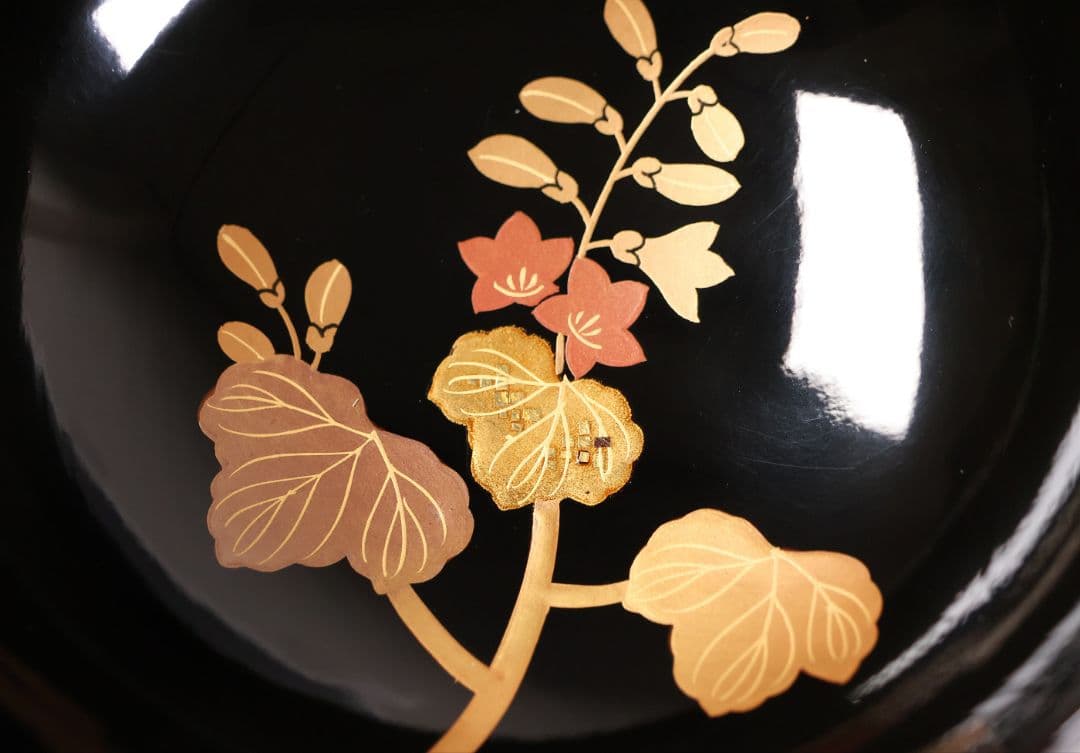 【CM403】天然木漆塗 菊桐鳳凰金蒔絵 黒塗 吸物椀 1客 昭和期 木製漆器