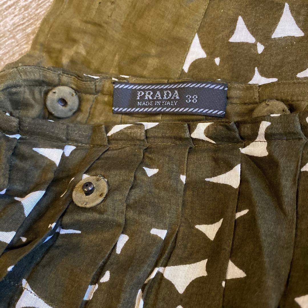 PRADA スカート　38 プリーツ　巻きスカート　ビンテージ　深緑　総柄　迷彩