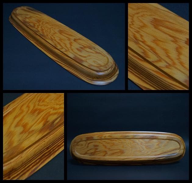 煎茶道具 天然肥松製 刳り貫き煎茶盆 一文字盆 長方盆 美しい木目★長さ36㎝