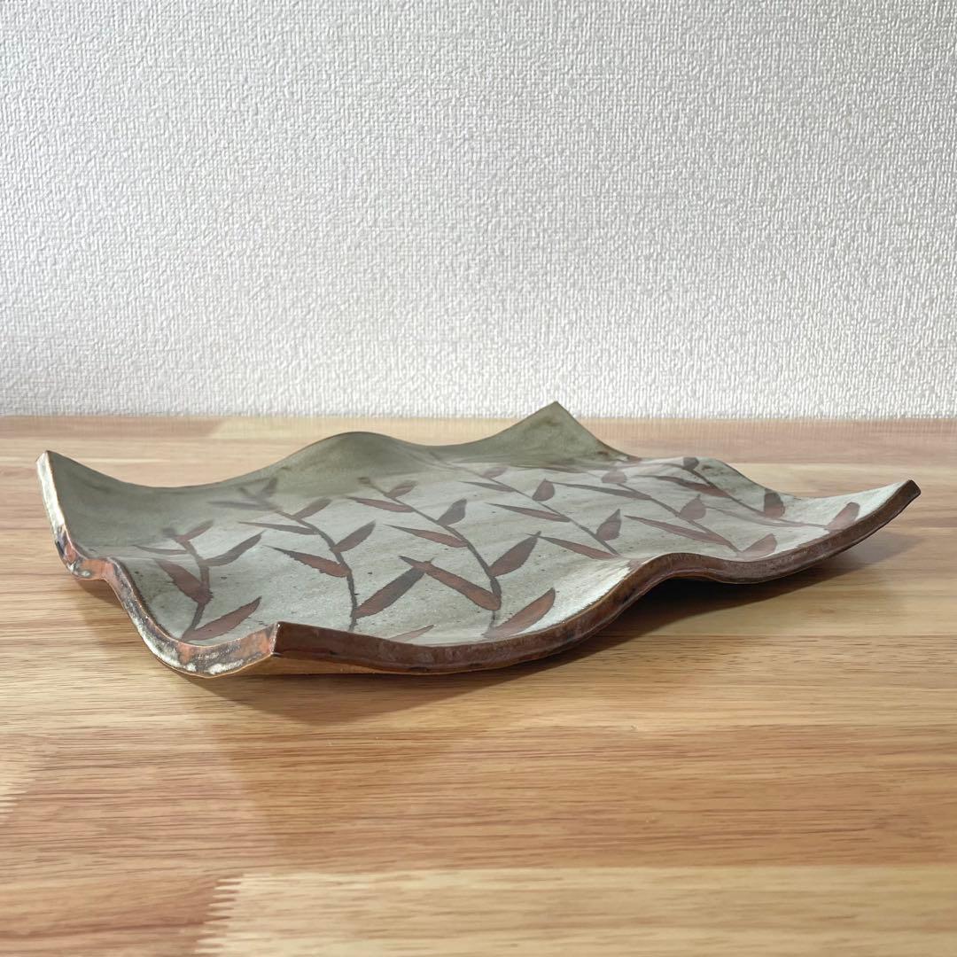 鉄絵 笹文 まな板皿　角皿 長方皿 在銘 藏 検） 鈴木藏？ 鈴木蔵？ 美濃