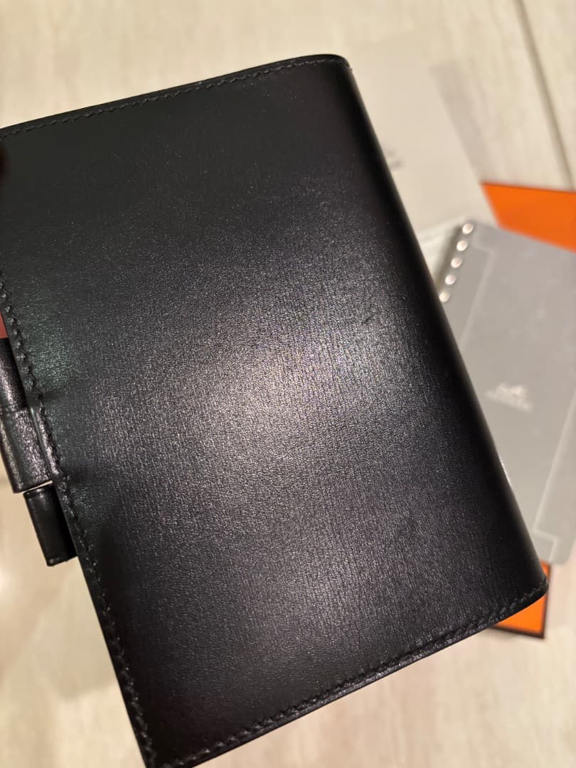 プ*)様 HERMES 手帳カバー GM ブラック レザー BOXとショッパー付