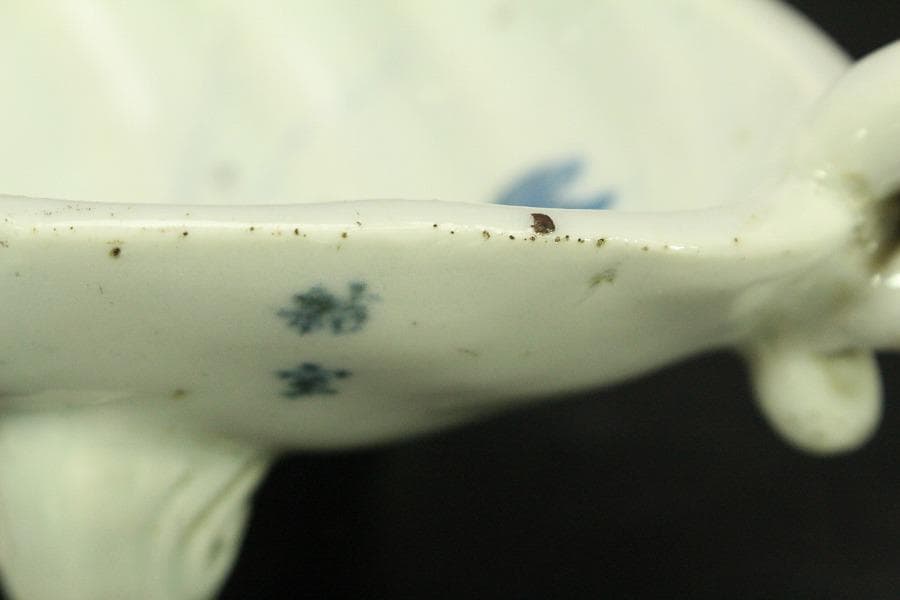 青花 葉形 三足 筆洗 匙付(A887)