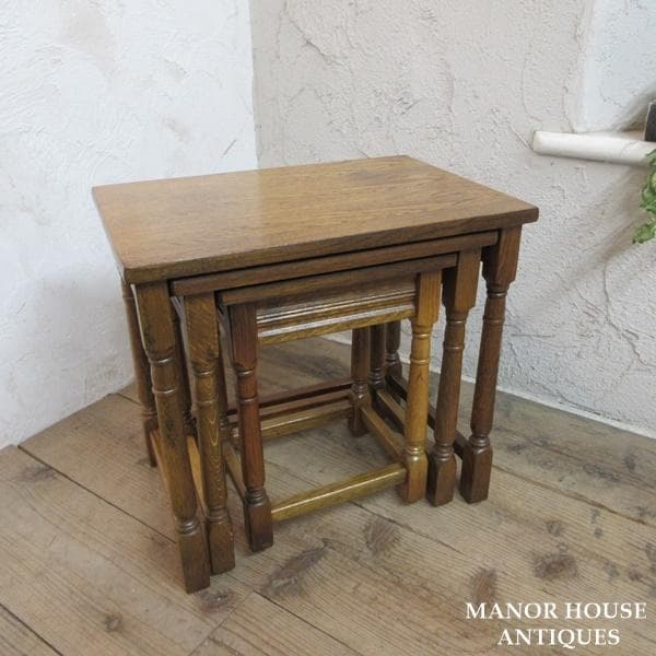 イギリス アンティーク 家具 ネストテーブル サイドテーブル 3台組 6078e