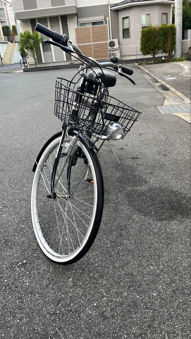 あさひの、シティサイクル 26インチ　黒 スチールフレーム 前バスケット付き