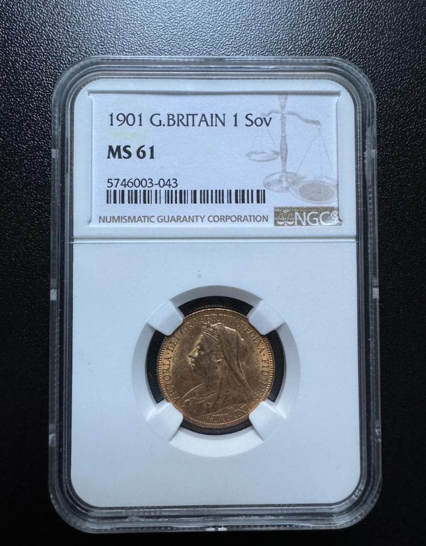 鑑定枚数1枚 NGC MS61 1901年 ヴィクトリア金貨 金貨 イギリス