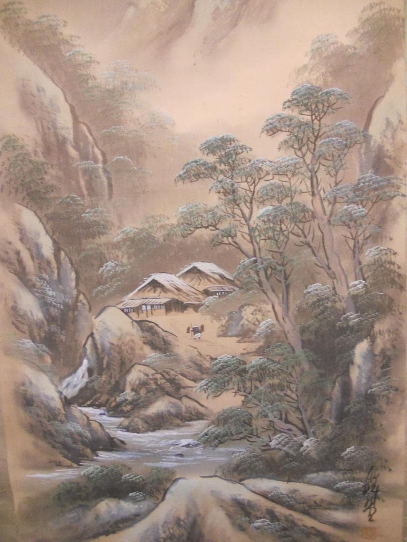 掛け軸 瞬堂 青緑山水ノ図 絹本 希少 軸装 茶道具 掛軸 です。