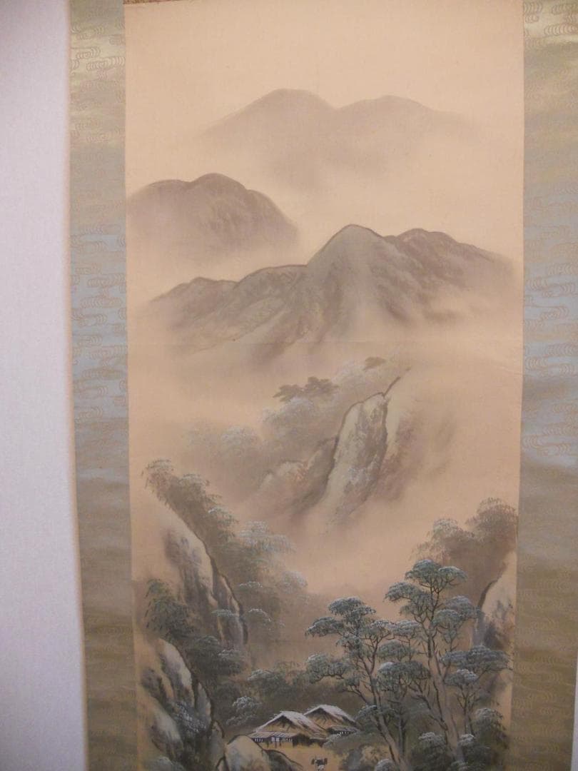 掛け軸 瞬堂 青緑山水ノ図 絹本 希少 軸装 茶道具 掛軸 です。