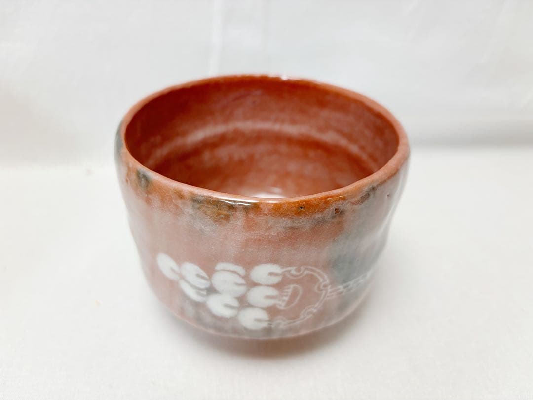 未使用 茶道具 佐々木昭楽作 慶入写 鈴の絵 赤楽茶碗 陶印 共布 共箱 二重箱